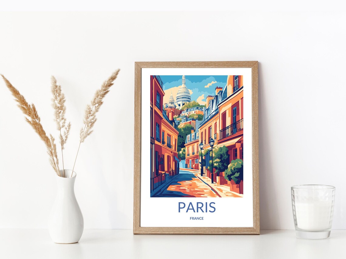 Paris France Montmartre Street and Sacre Coeur Vintage Travel Poster - Image 3