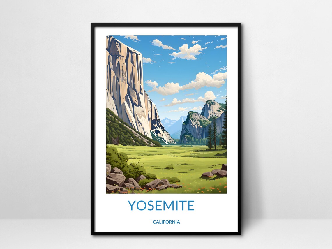Yosemite El Capitan Half Dome Waterfall Meadow California Travel Poster