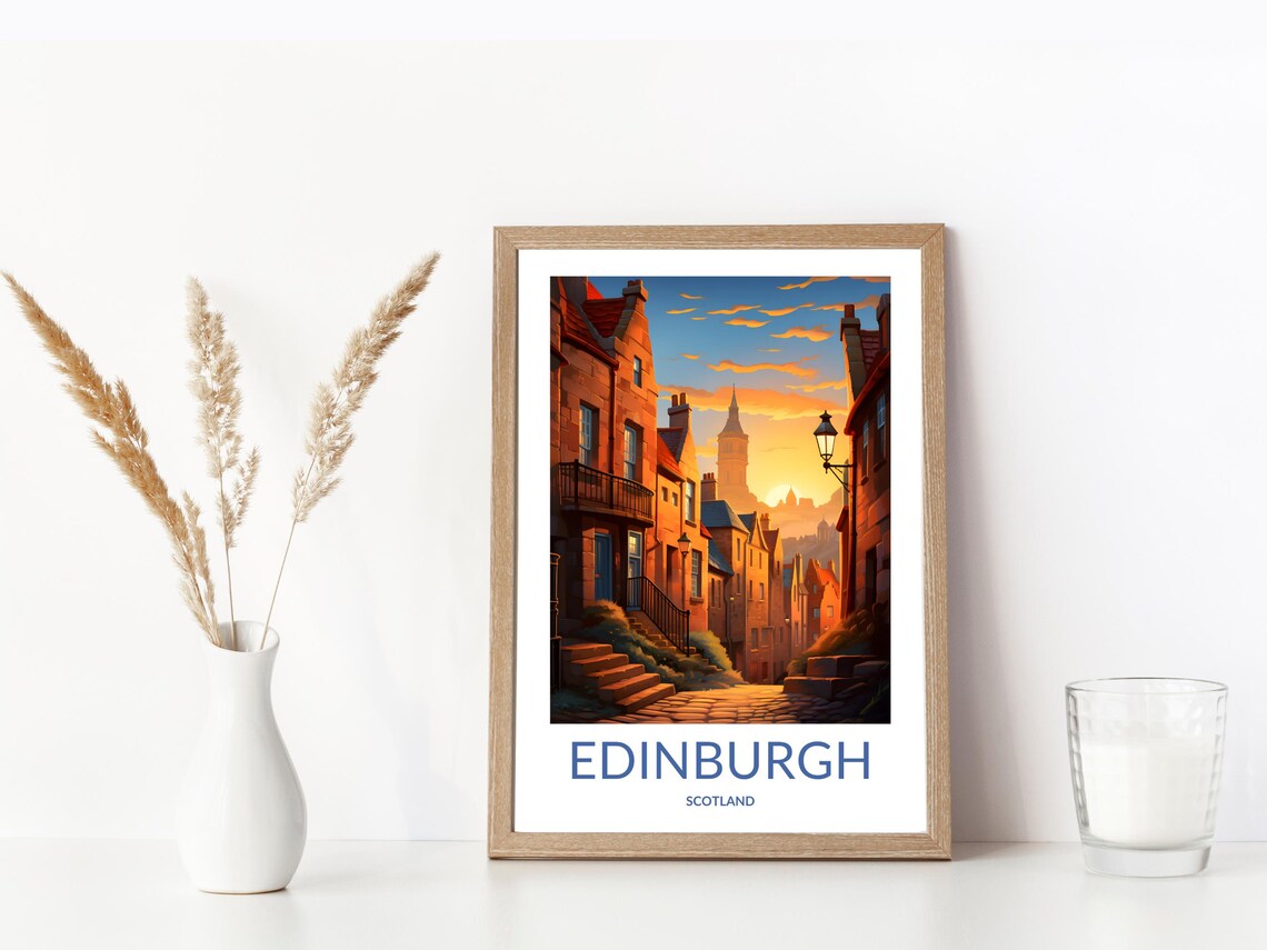 Edinburgh Sunset Street Poster Warm Glow In Scotland Historic Neighborhood Atmospheric Old Town Art Print Scottish Cityscape Golden Hour - Image 3