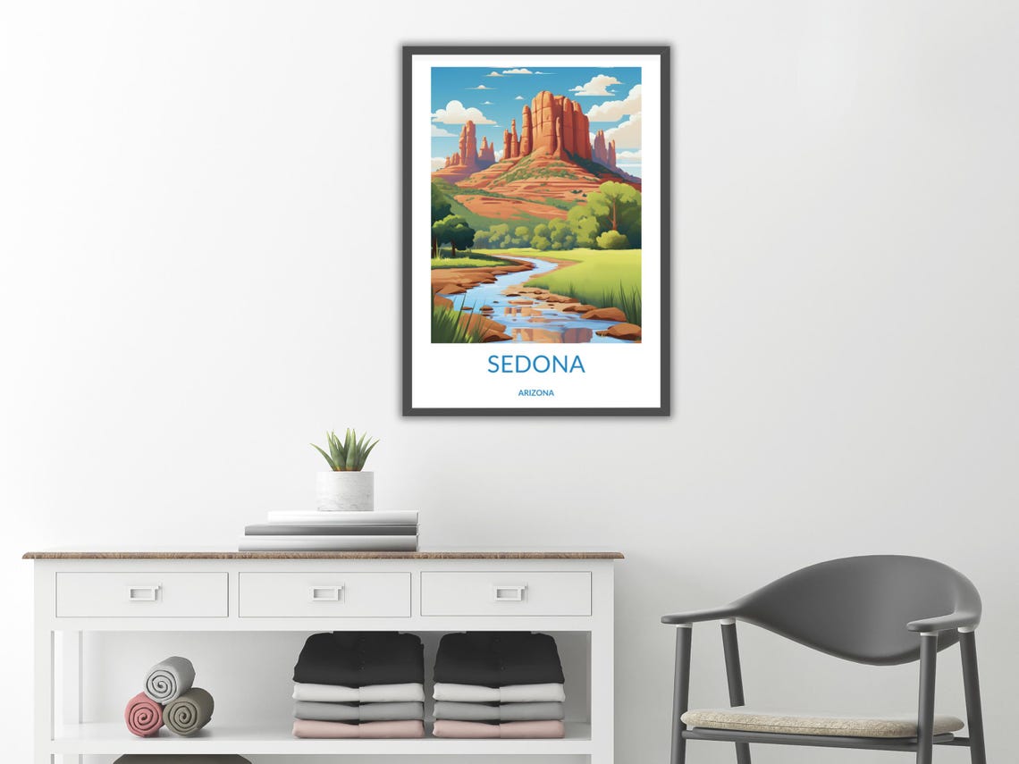 Sedona Arizona Red Rock Monolith and Creek Vintage Travel Poster - Image 2