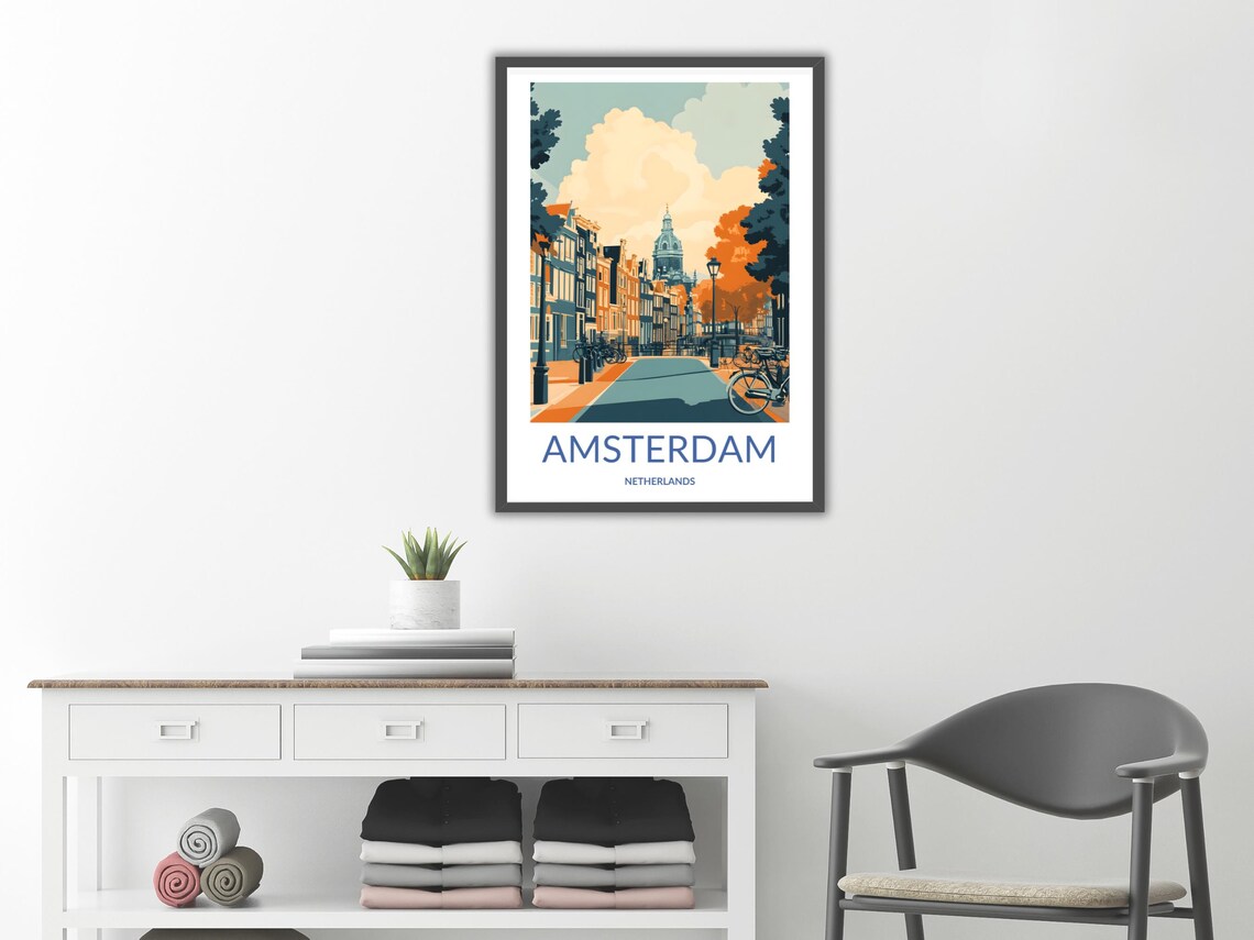 Amsterdam Street Bicycles Canal Houses Church Spire Holland Poster - Image 2
