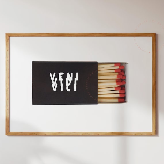 Veni Matchbox Black Red Minimalist Typography Art Quote Poster