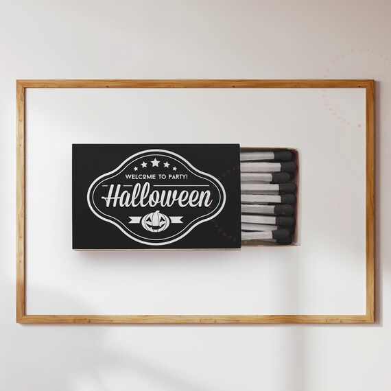Halloween Poster Spooky Wall Art Vintage Black Matchbox Print Party Decor Gothic Typography Retro