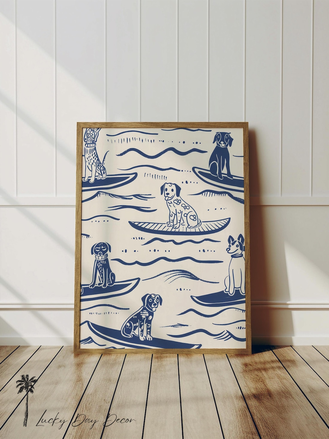 Coastal Dog Sketch Print, Vintage Surf Wall Art