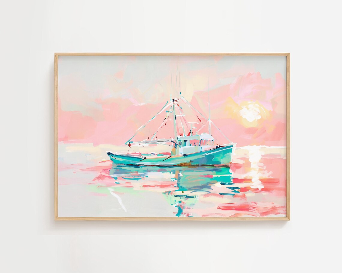 New Orleans Shrimp Boat Watercolor Art Print, Nautical Seascape
