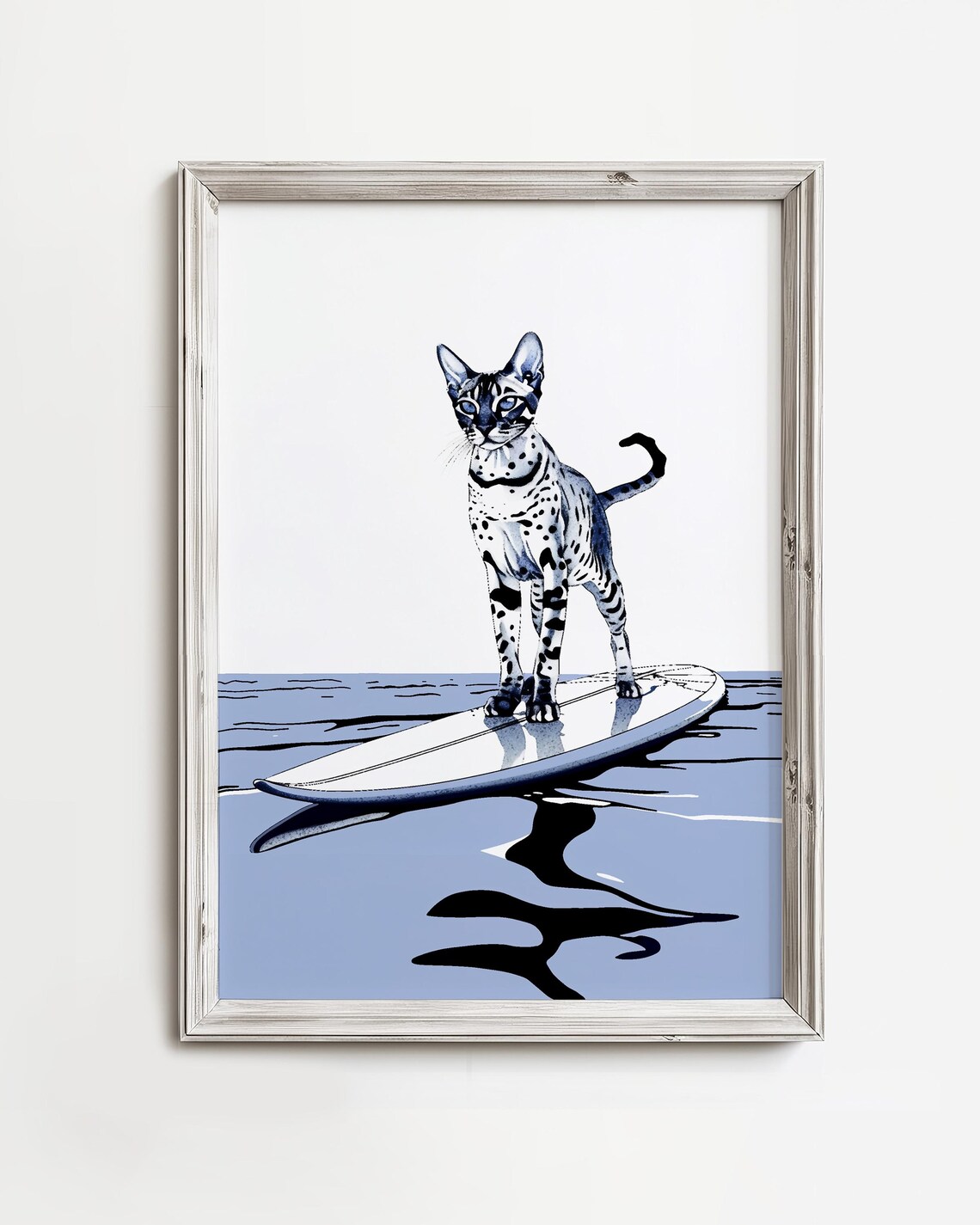 Egyptian Mau Surfing Beach Cat, Coastal Art Print