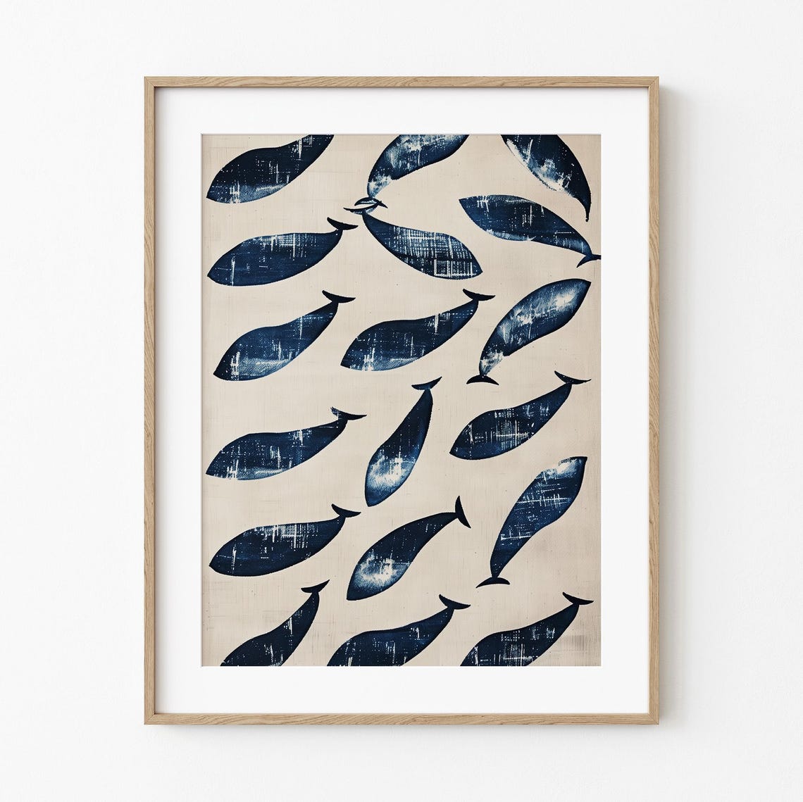 Navy Whale Silhouettes Swimming Pattern Rustic Coastal Sea Life Poster