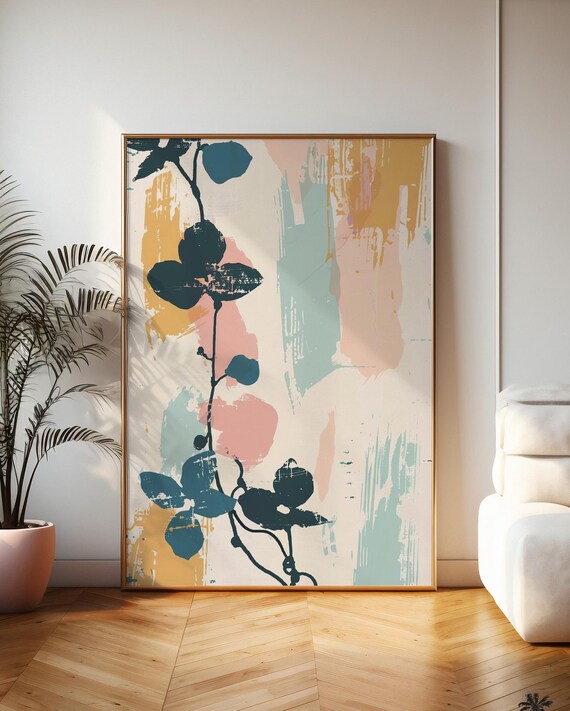 Abstract Climbing Plant Pastel Botanical Minimalist Art Poster