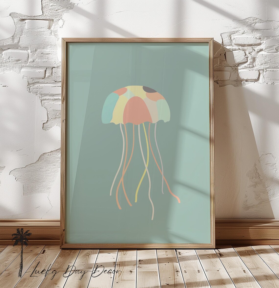 Pastel Jellyfish Sage Green Minimalist Sea Life Nursery Poster