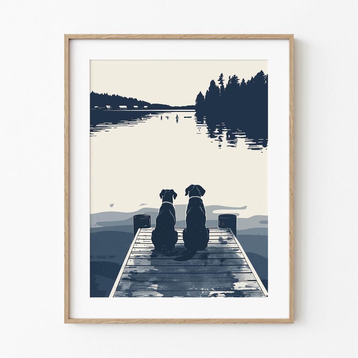Two Dogs Sitting Together, Cute Summer Wall Art