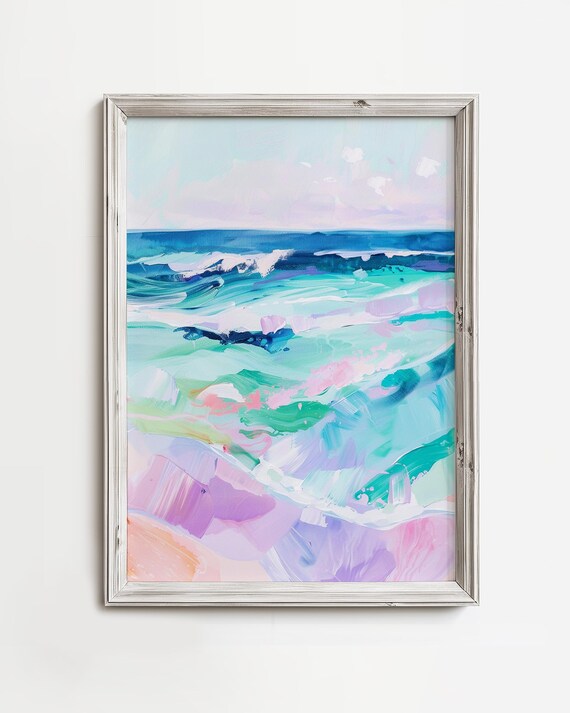 Abstract Pastel Ocean Waves Beach Shoreline Modern Art Poster
