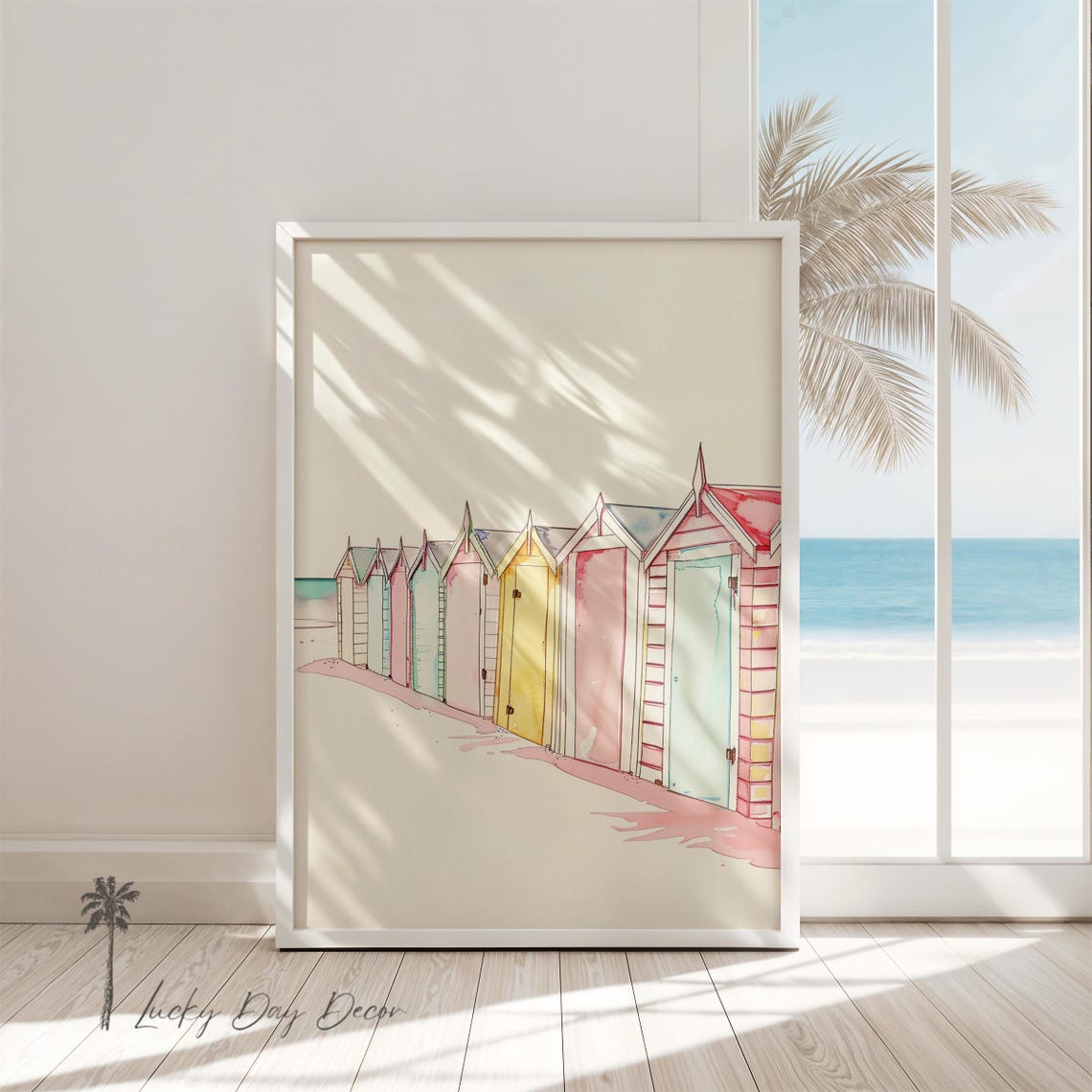 Pastel Beach Huts Soft Watercolor Coastal Bathing Boxes Seaside Print