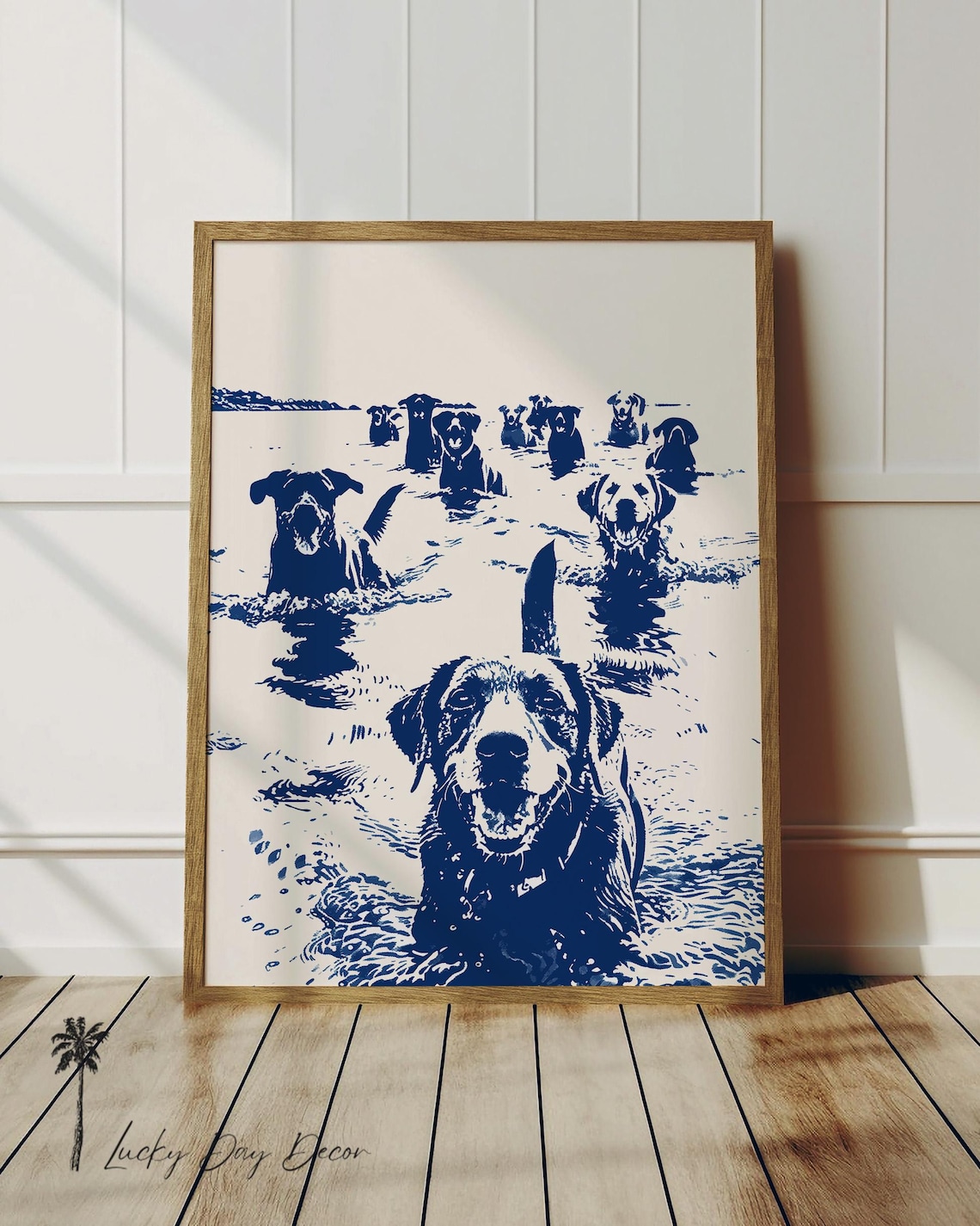 Labrador Retrievers Swimming Poster Joyful Dogs In The Lake Blue