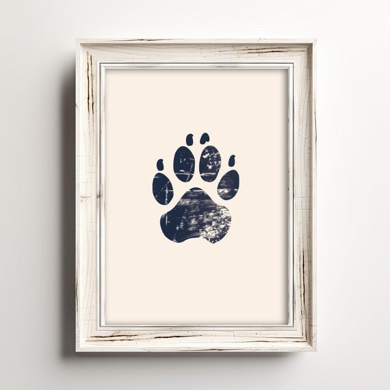 Dog Paw Sketch Delightful Simple Art Foot Print Decor Minimalist Blue Rustic
