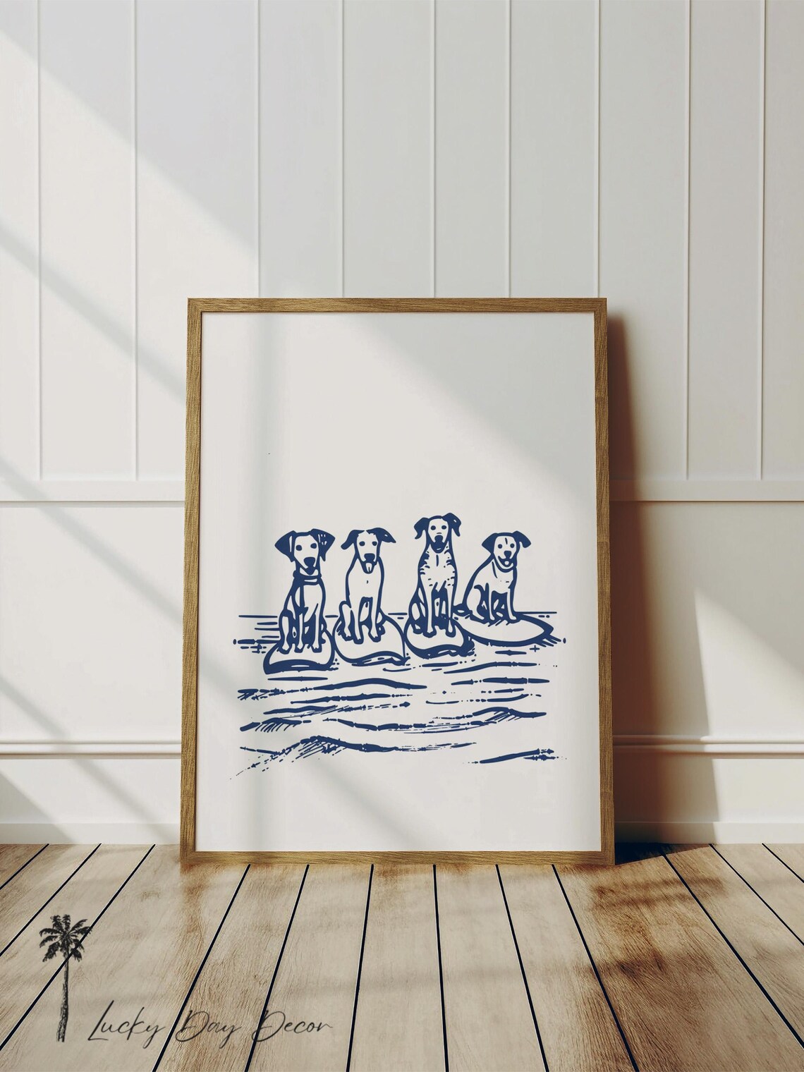 Coastal Dog Wall Art, Whimsical Beach Dogs