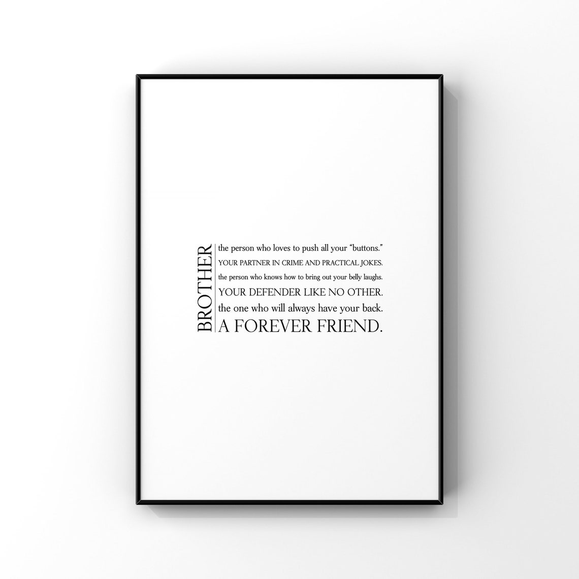 Brother Definition Typography Gift Forever Friend Meaning Wall Art