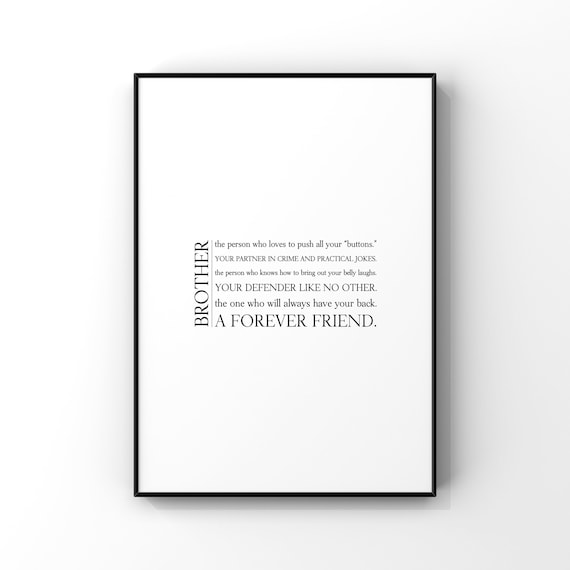 Brother Definition Typography Gift Forever Friend Meaning Wall Art