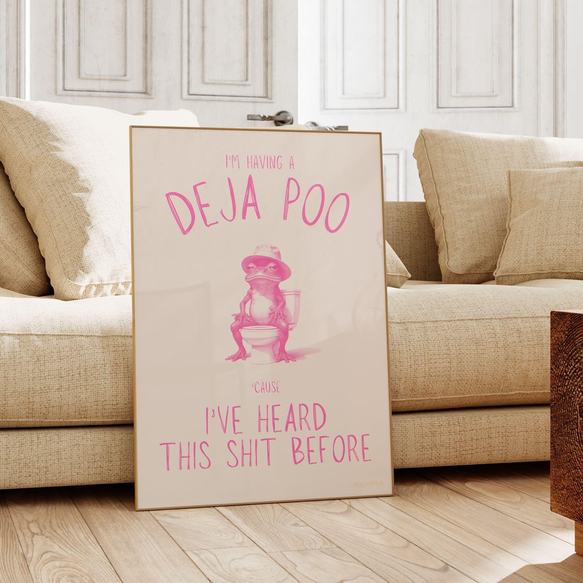 Deja Poo Funny Frog Quote Pink Bathroom Humor Typography Poster