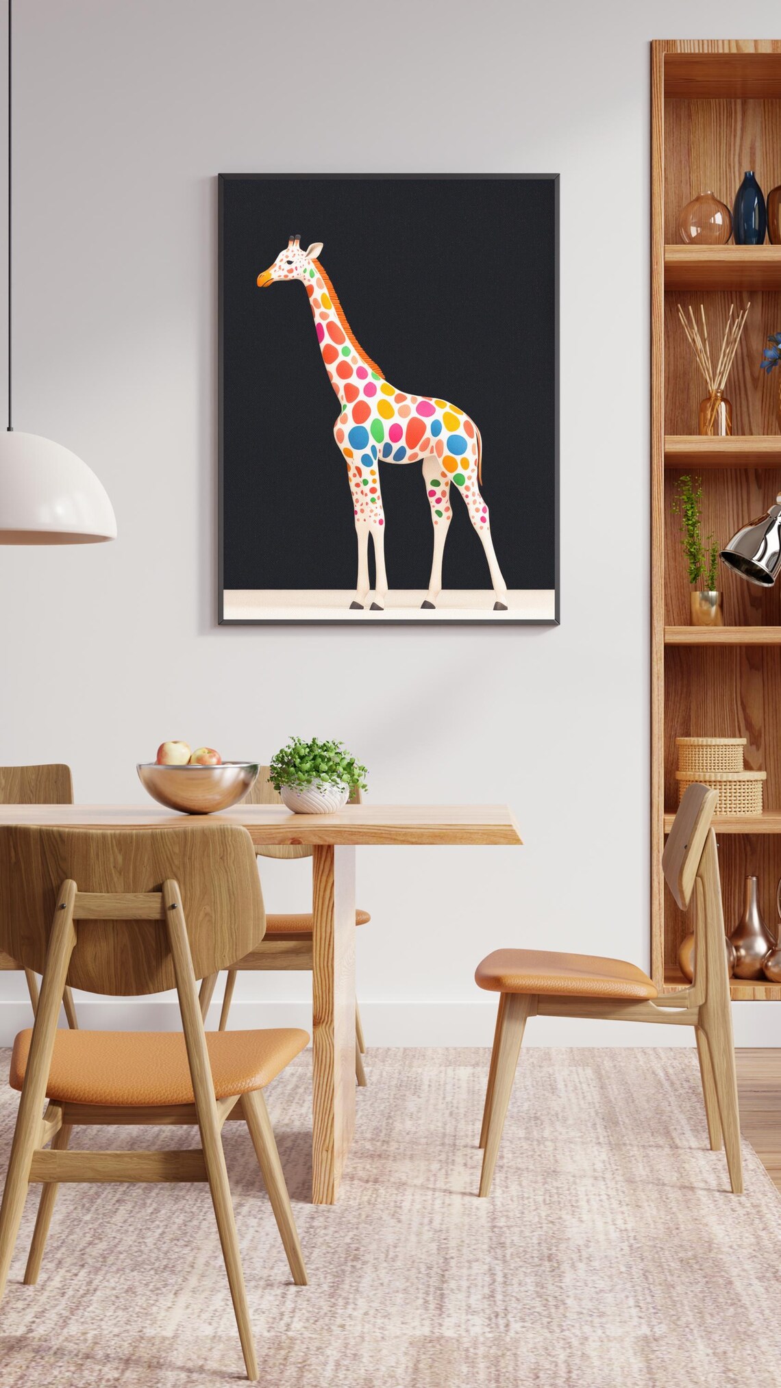 Colorful Polka Dot Giraffe Black Background Minimalist Safari Poster - Image 4