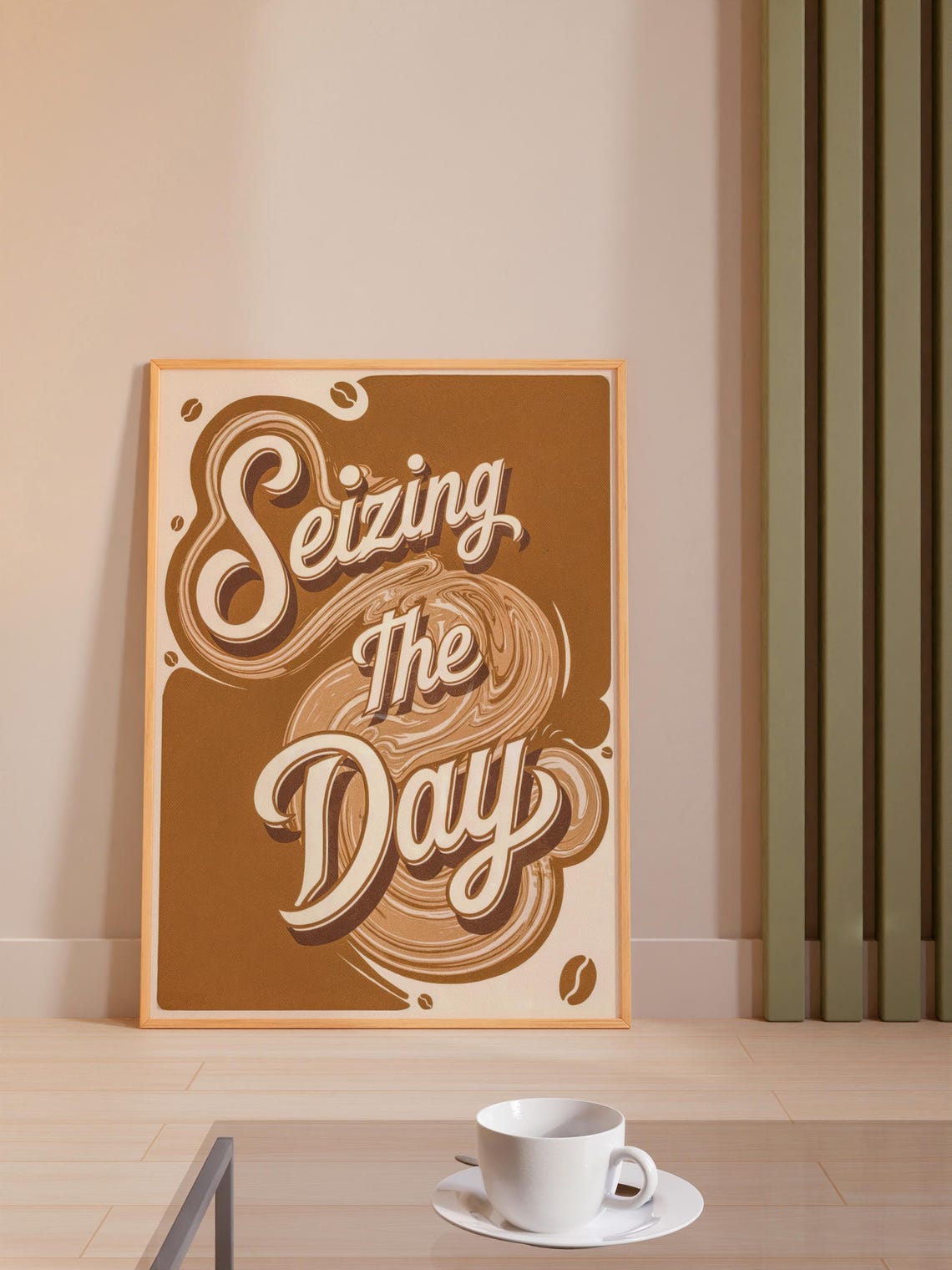 Seizing the Day Retro Coffee Lettering Swirl Vintage Kitchen Poster