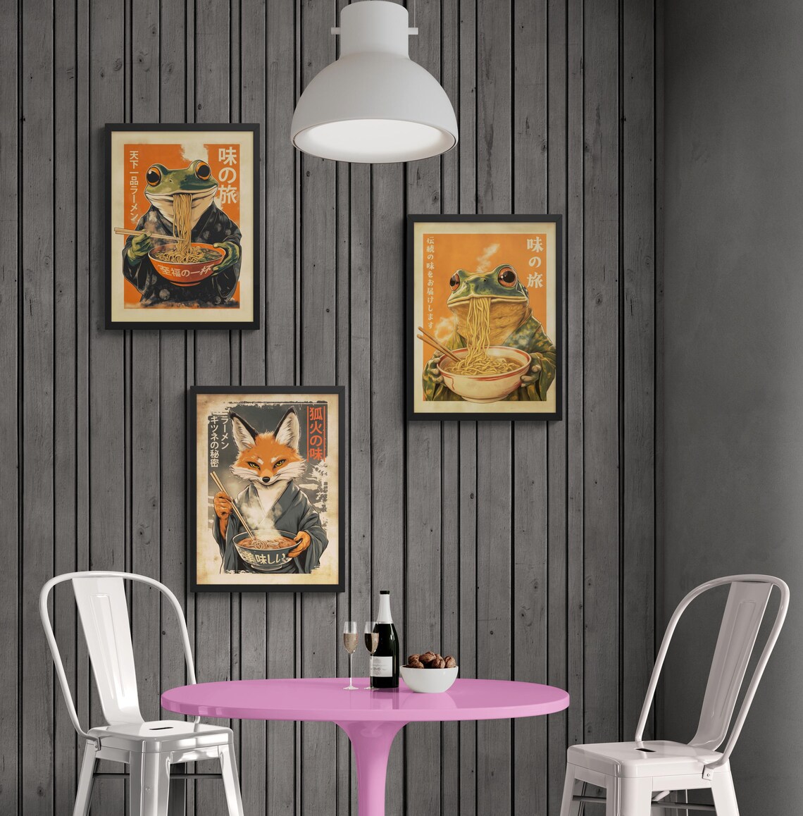 Funny Frog Slurping Ramen Noodles Retro Japanese Kitchen Wall Art Poster - Image 3
