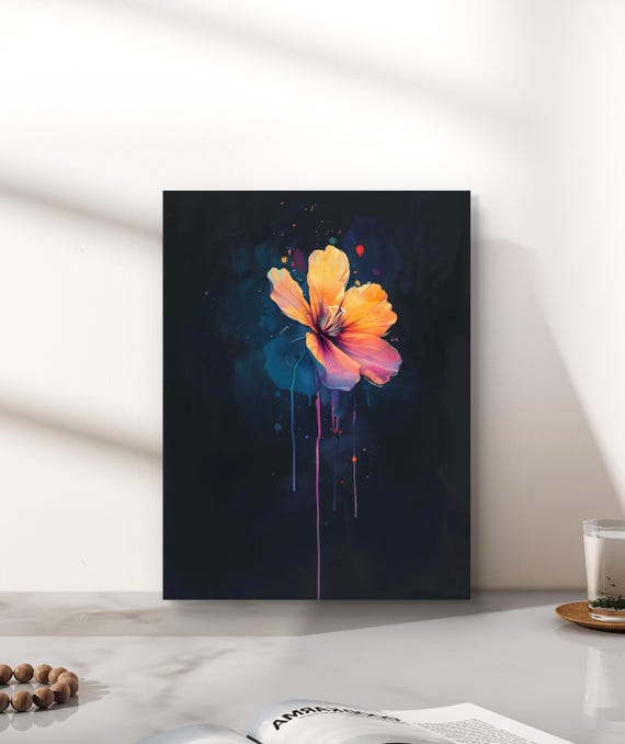 Vibrant Abstract Flower Print Unframed Modern Floral Wall Art Colorful Contemporary Botanical Painting Bold Minimalist Home