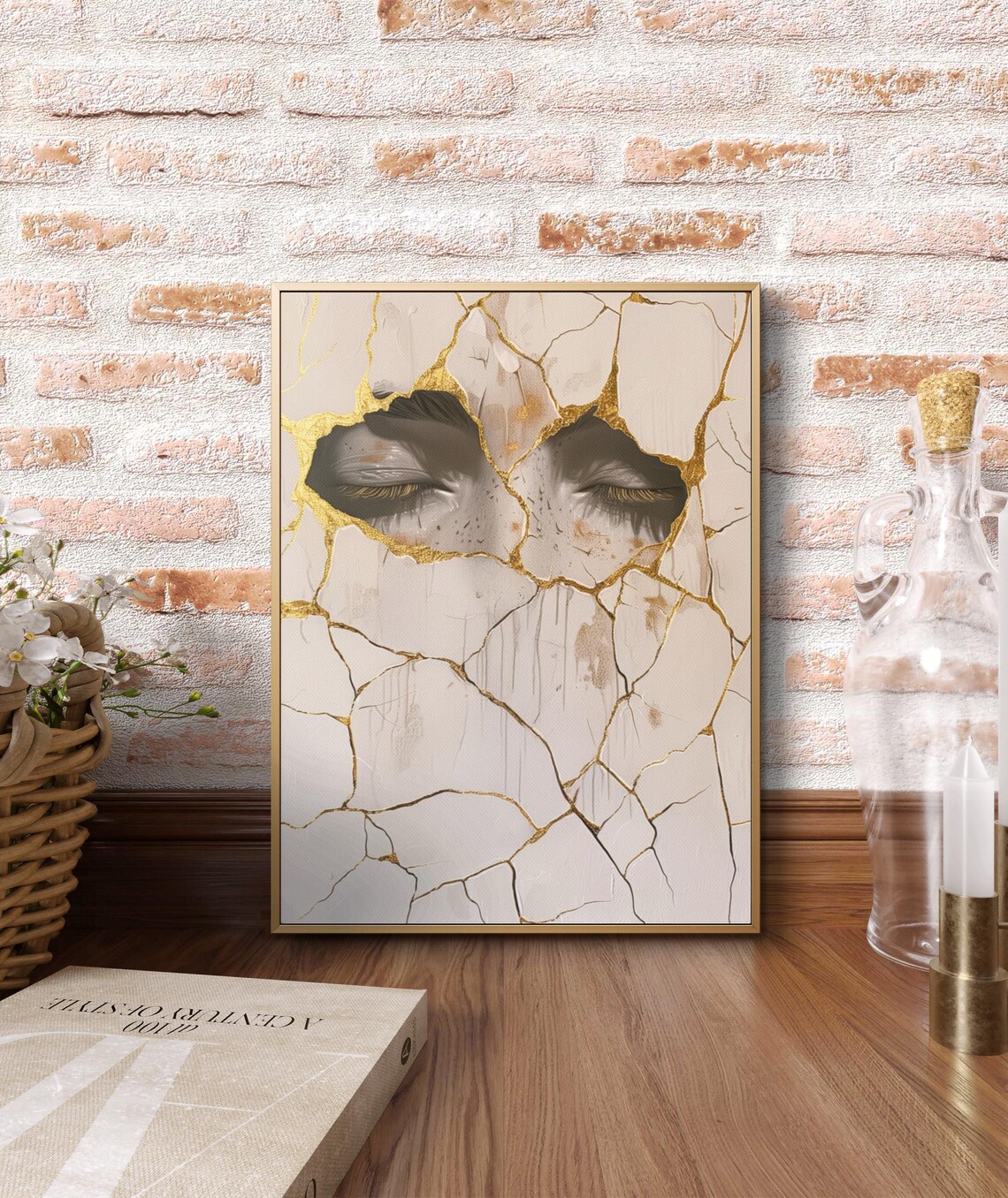Golden Kintsugi Art Closed Eyes Cracked Porcelain Healing Wall Poster - Image 5