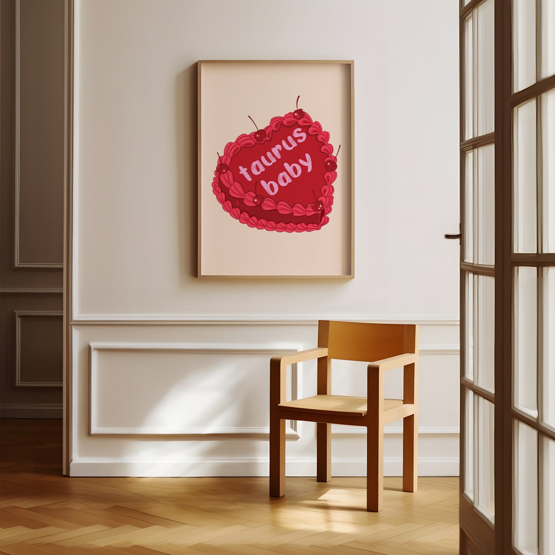 Taurus Baby Red Vintage Heart Cake Cherries Zodiac Art Print - Image 3