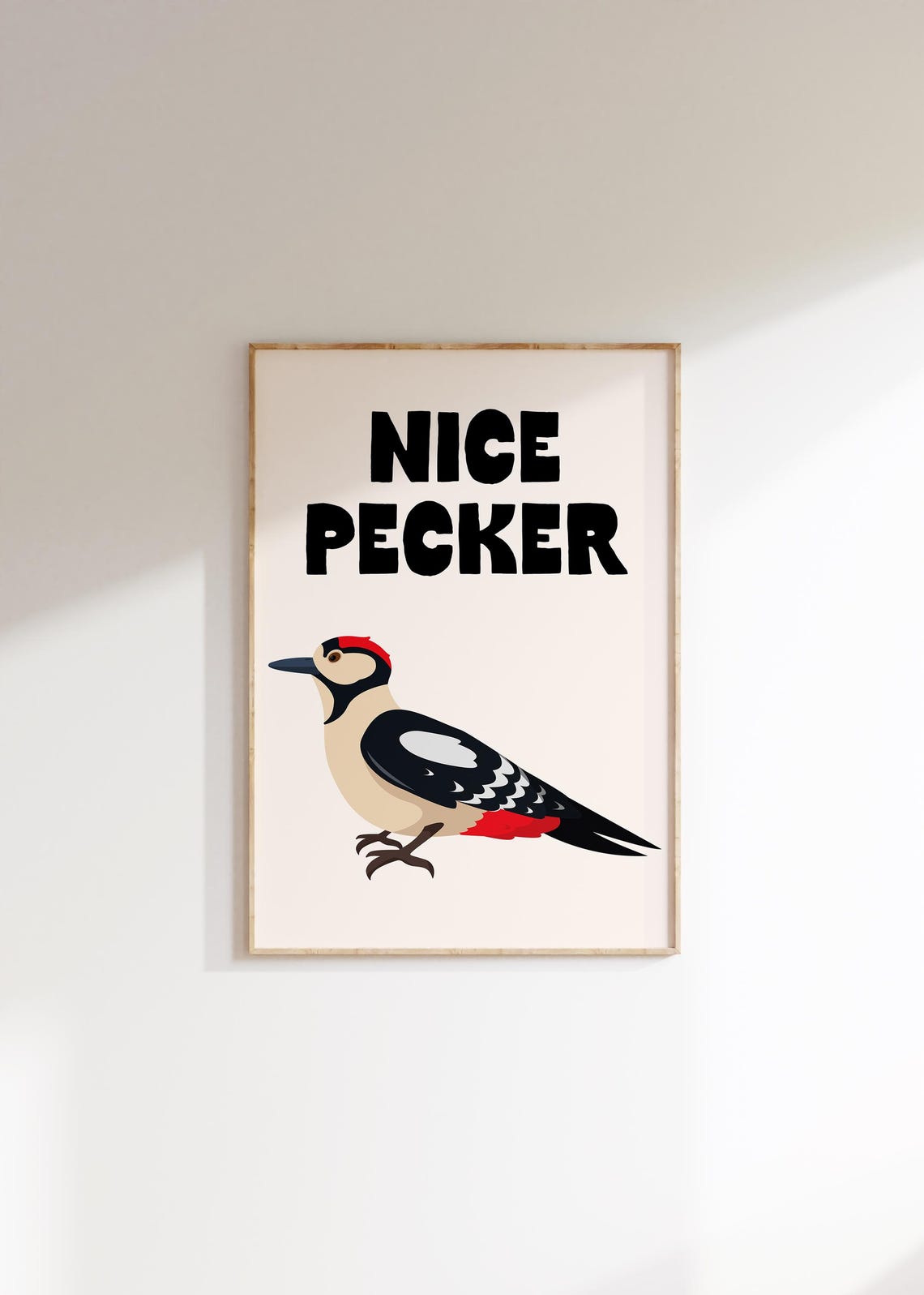 Nice Pecker Funny Woodpecker Bird Humor Pun Bathroom Wall Poster