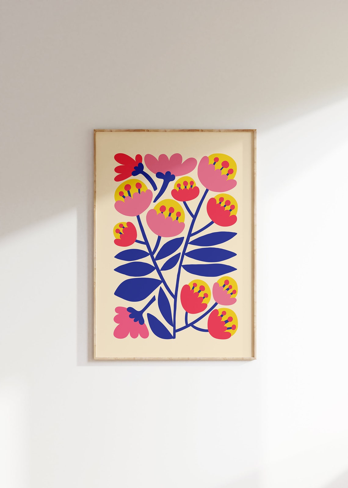 Colorful Folk Art Flower Bouquet Retro Abstract Botanical Print