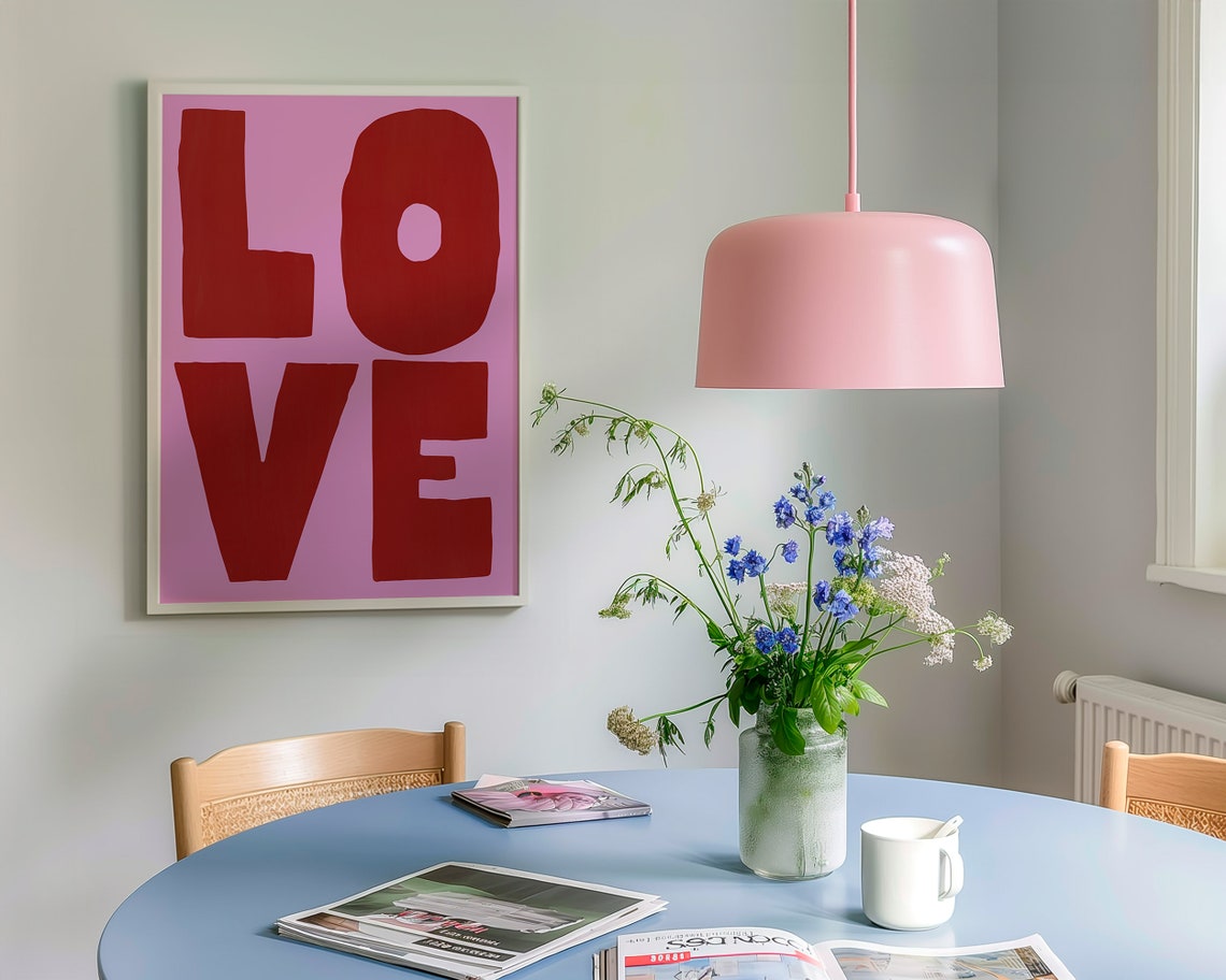 Love Big Bold Red Typography Statement Poster on Pink Background - Image 4