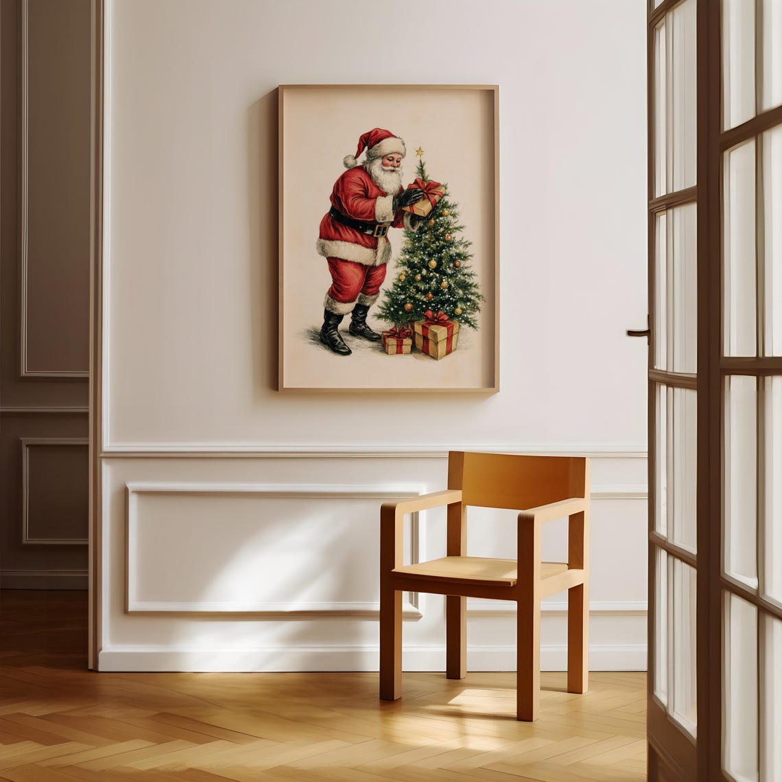 Vintage Santa with Christmas Gift Small Tree Classic Holiday Poster - Image 3