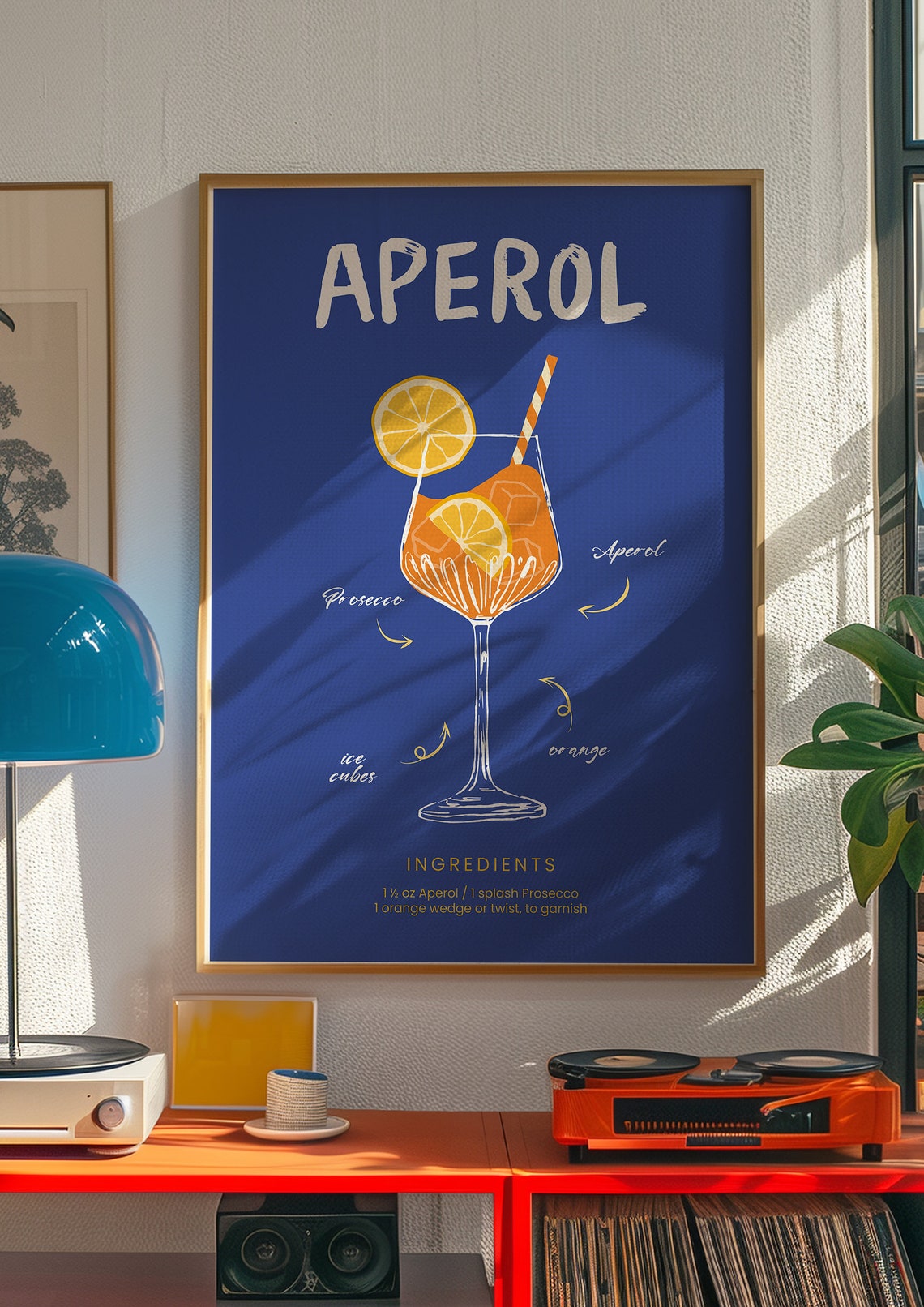 Aperol Spritz Cocktail Recipe Illustration on Navy Blue Print - Image 2