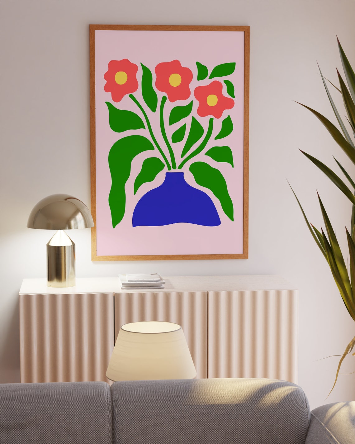 Red Flowers and Blue Vase Bold Modern Floral Statement Print - Image 4