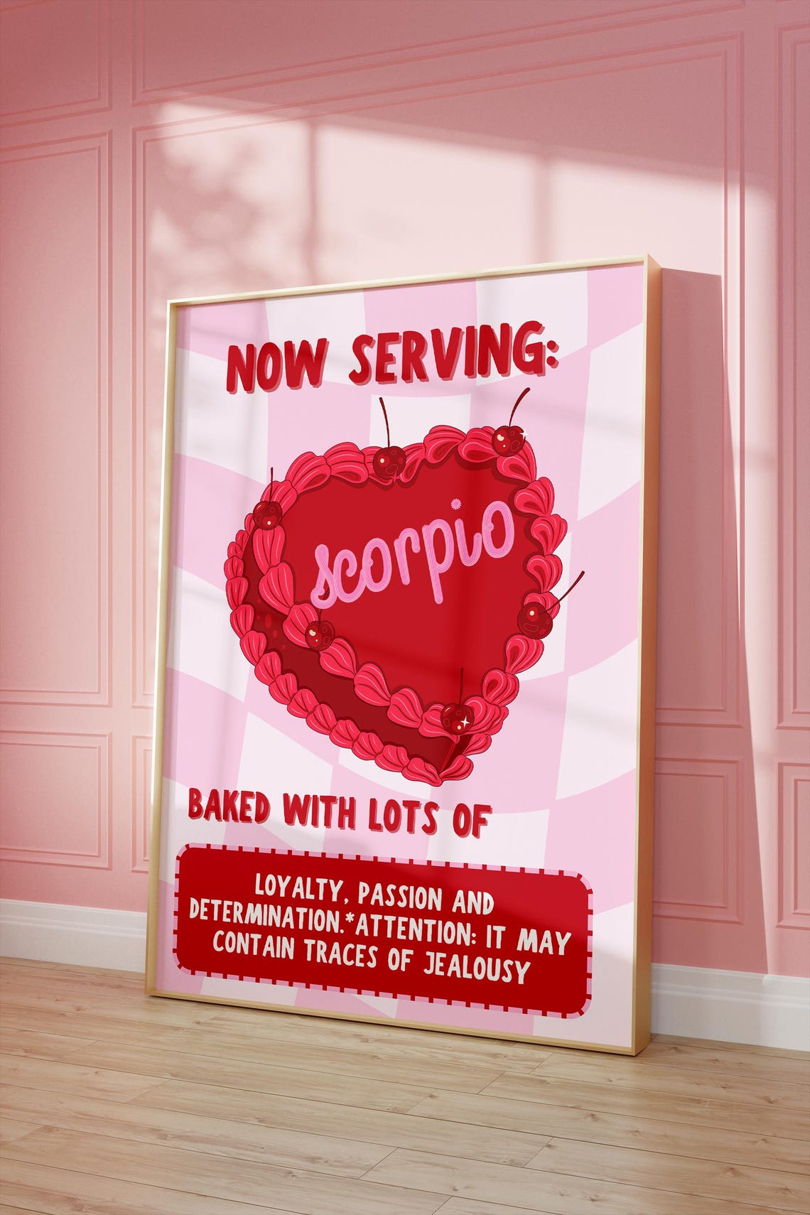 Now Serving Scorpio Heart Cake Red Cherry Zodiac Traits Kitchen Poster - Image 3