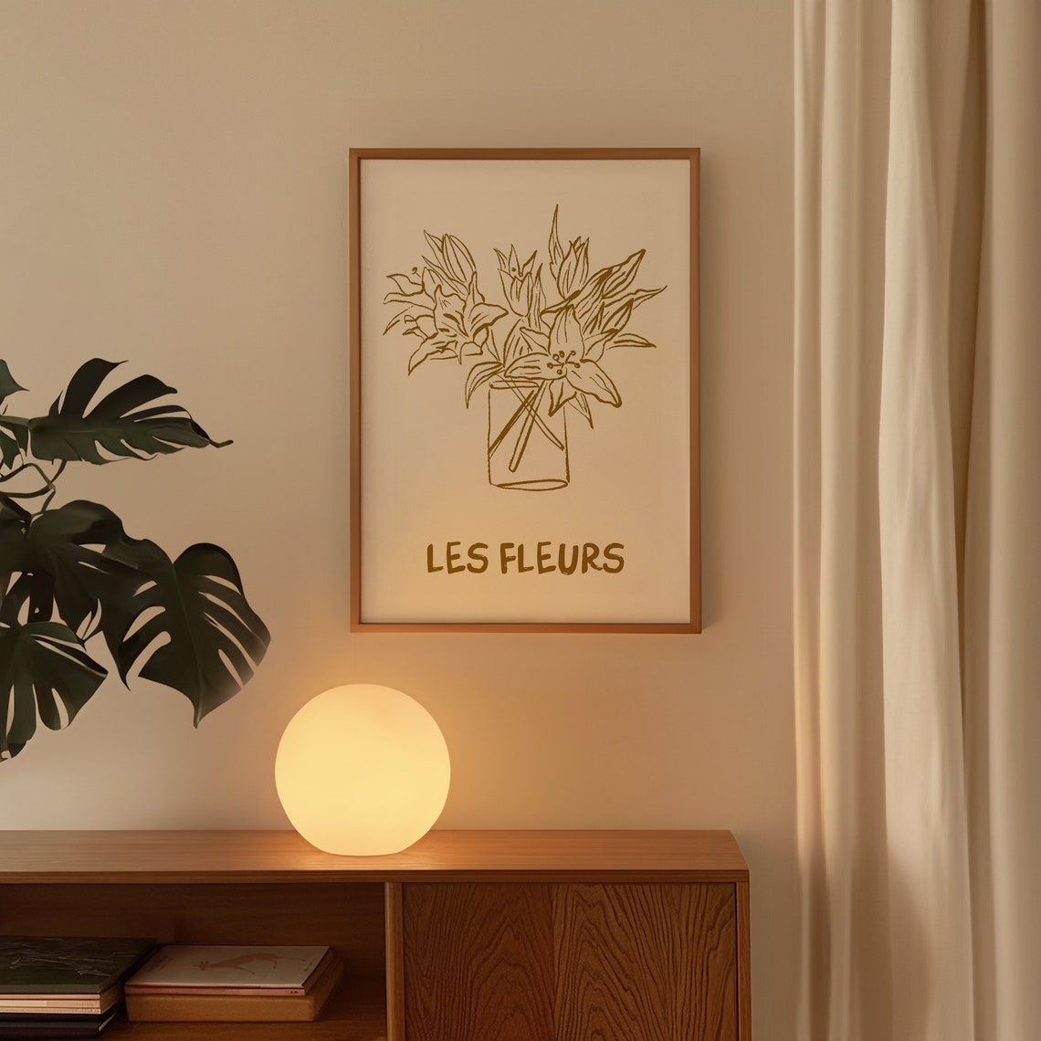 Les Fleurs Gold Lily Bouquet Sketch in Glass Vase Trendy Poster - Image 4