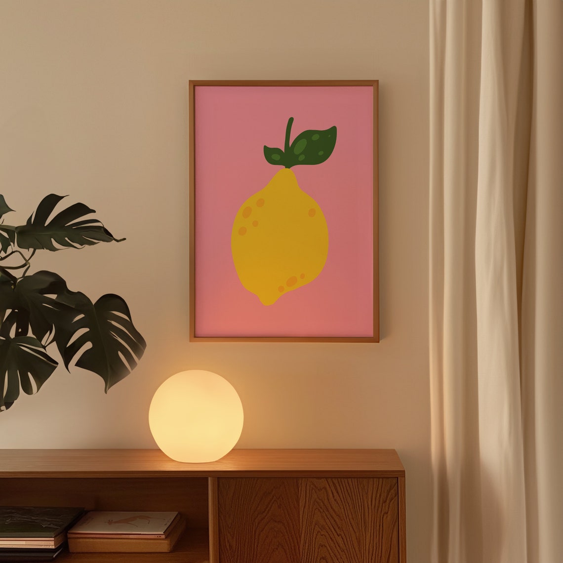 Bold Yellow Lemon Illustration on Hot Pink Background Poster - Image 2