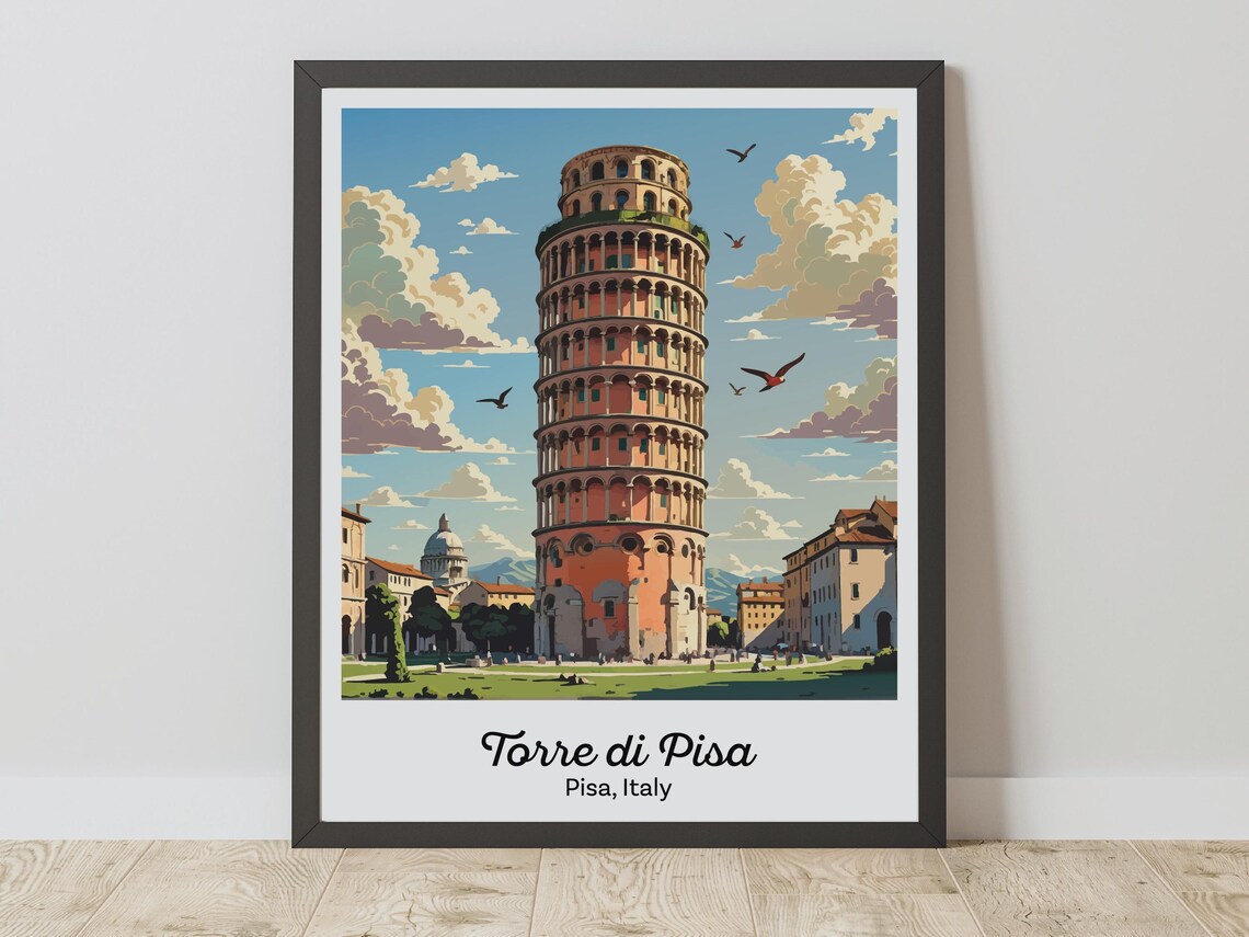 Torre di Pisa Italy Leaning Tower Landmark Vintage Travel Poster