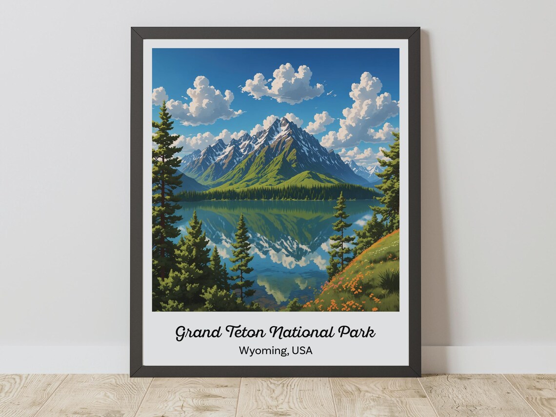 Grand Teton National Park Wyoming Lake Reflection Mountain Poster