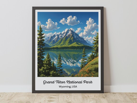Grand Teton National Park Wyoming Lake Reflection Mountain Poster