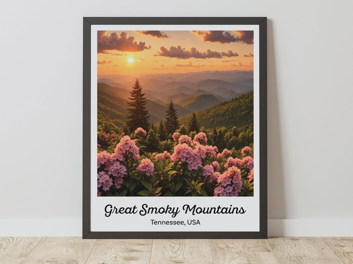 Great Smoky Mountains Tennessee Sunset Wildflower Landscape Poster