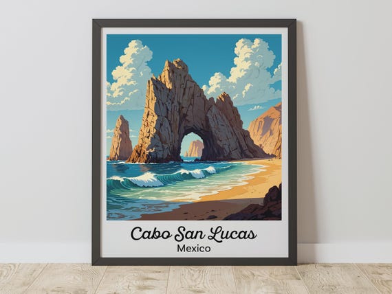 Cabo San Lucas Print Mexico Wall Art Vintage El Arco Beach Travel Poster
