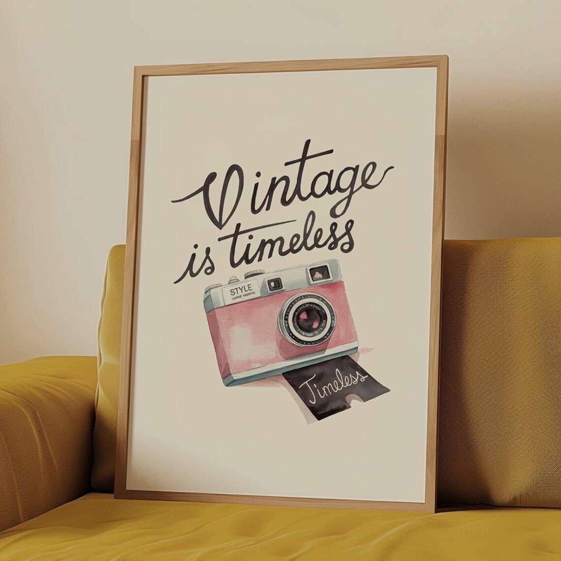 Vintage Is Timeless Pink Retro Film Camera Typography Poster