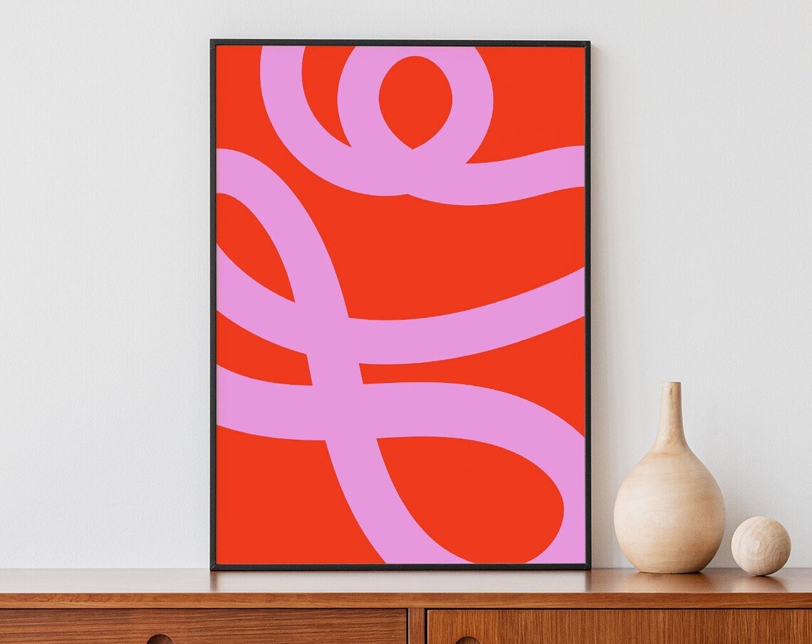 Abstract Pink and Red Line Art Bold Colorful Modern Wall Art