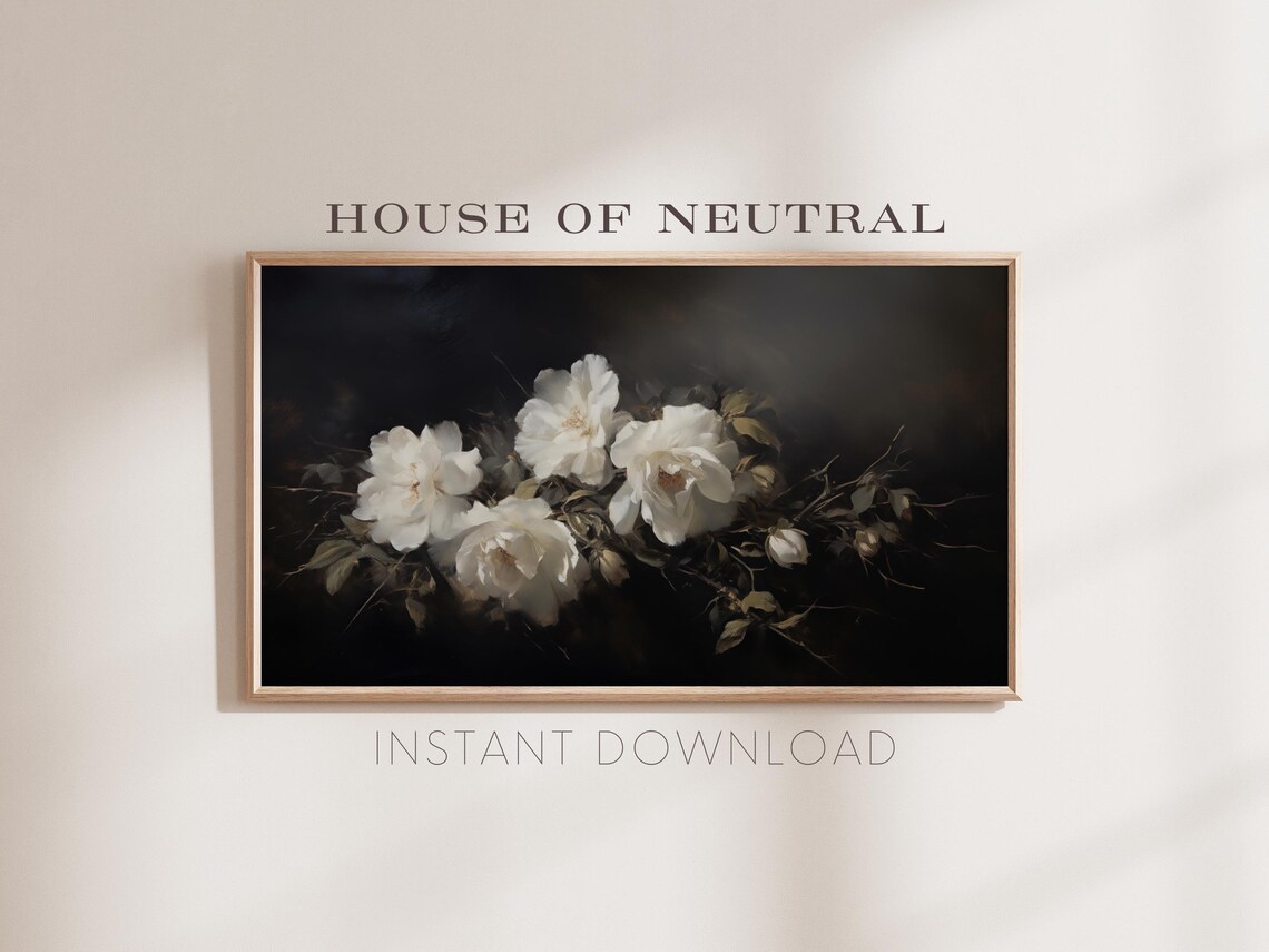 Moody White Flowers, Vintage Oil Painting Art Print - Image 2