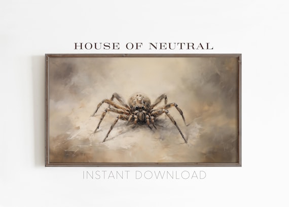 Vintage Spider Oil Painting Neutral Beige Moody Halloween Spooky Wall Art