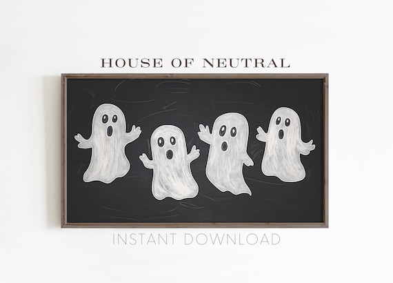 Cute White Ghosts Black Chalkboard Halloween Farmhouse Decor Art Poster