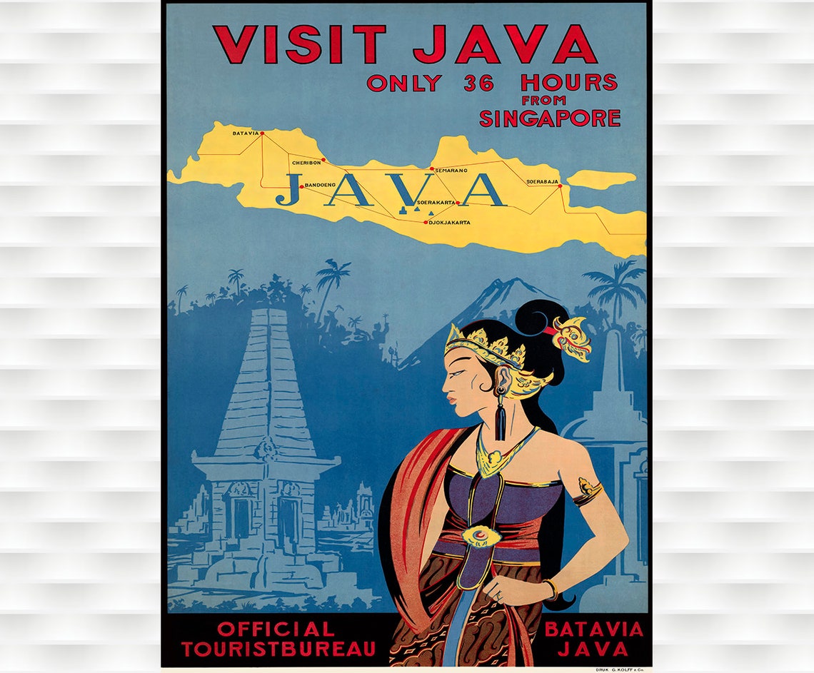 Visit Java Only 36 Hours From Singapore Vintage Travel Poster