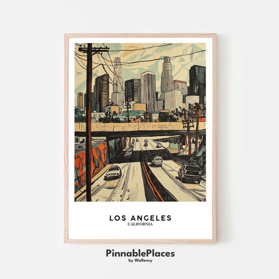 Los Angeles Skyline Art Print Freeway Poster File