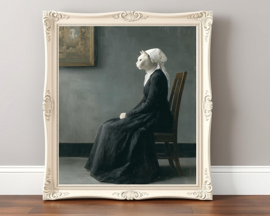 Whistler's Mother Cat Parody, Funny Cat Art Print